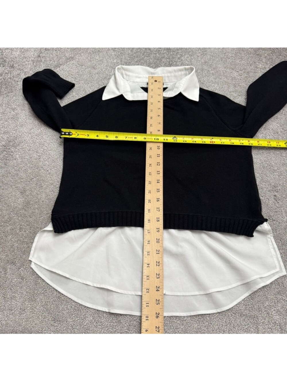 Adrianna Papell Black Layered-Look Crewneck Sweater with White Shirt Detail - Picture 10 of 13